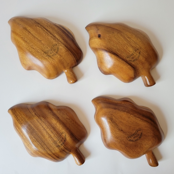 Monkey Pod Wood Leaf Bowls | Set of 4 - Picture 2 of 10